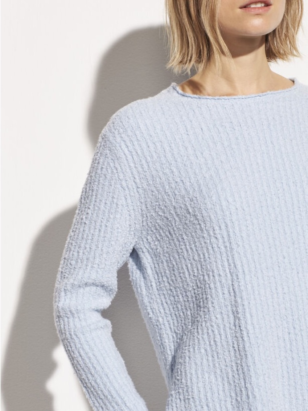 Vince - Texture Rib Tunic Pull Over Softspun Sweater Crew Neck in Glacier Blue